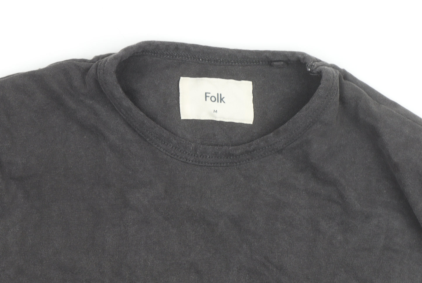 Folk Men's Black Crew Neck Cotton T-Shirt Size M Classic Fit