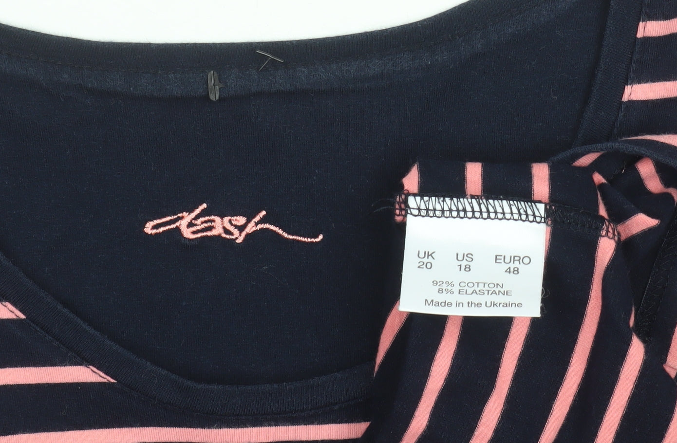 Dash Women's Multicoloured Striped 3/4 Sleeve Cotton T-Shirt Size 20