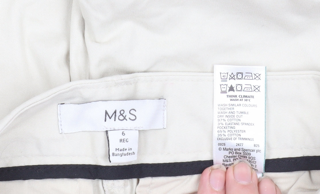 Marks and Spencer Women Beige Chino Trousers Size 6 Regular Cotton Twill