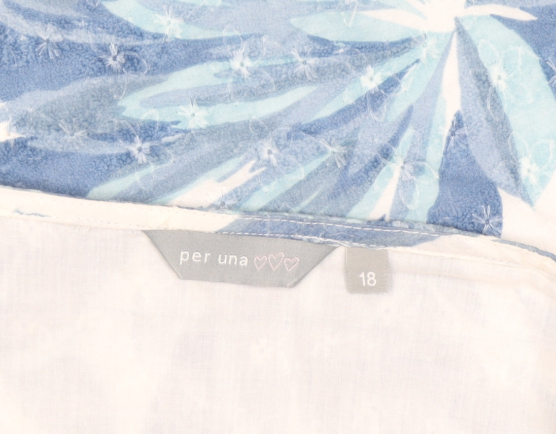 Marks and Spencer Per Una Women's Blue Floral Cotton A-Line Skirt Size 18