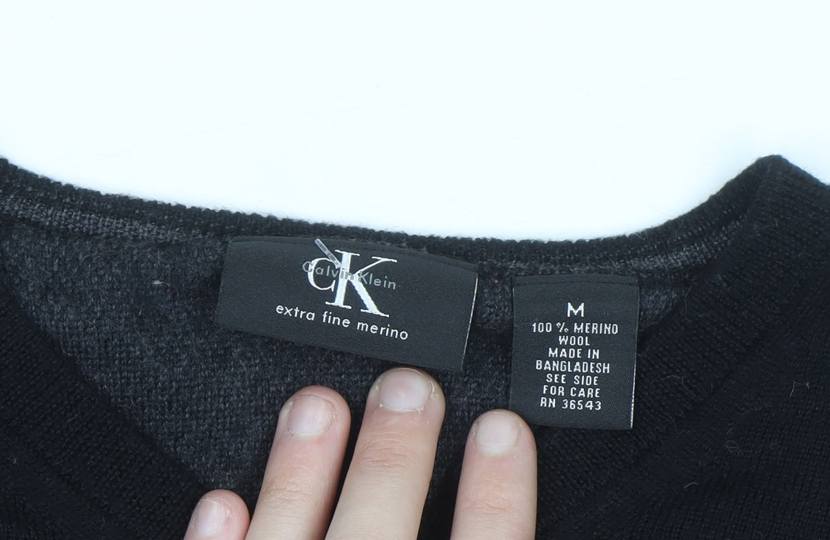 Calvin Klein Men's Black Merino Wool V-Neck Pullover Jumper M