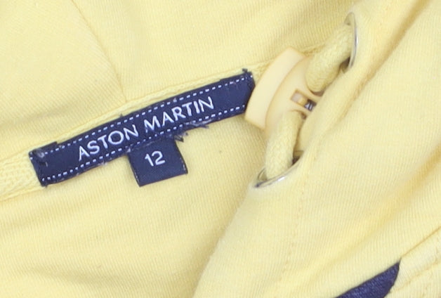 Aston Martin Boys Yellow Hoodie Size 12 Cotton Pullover Logo Design