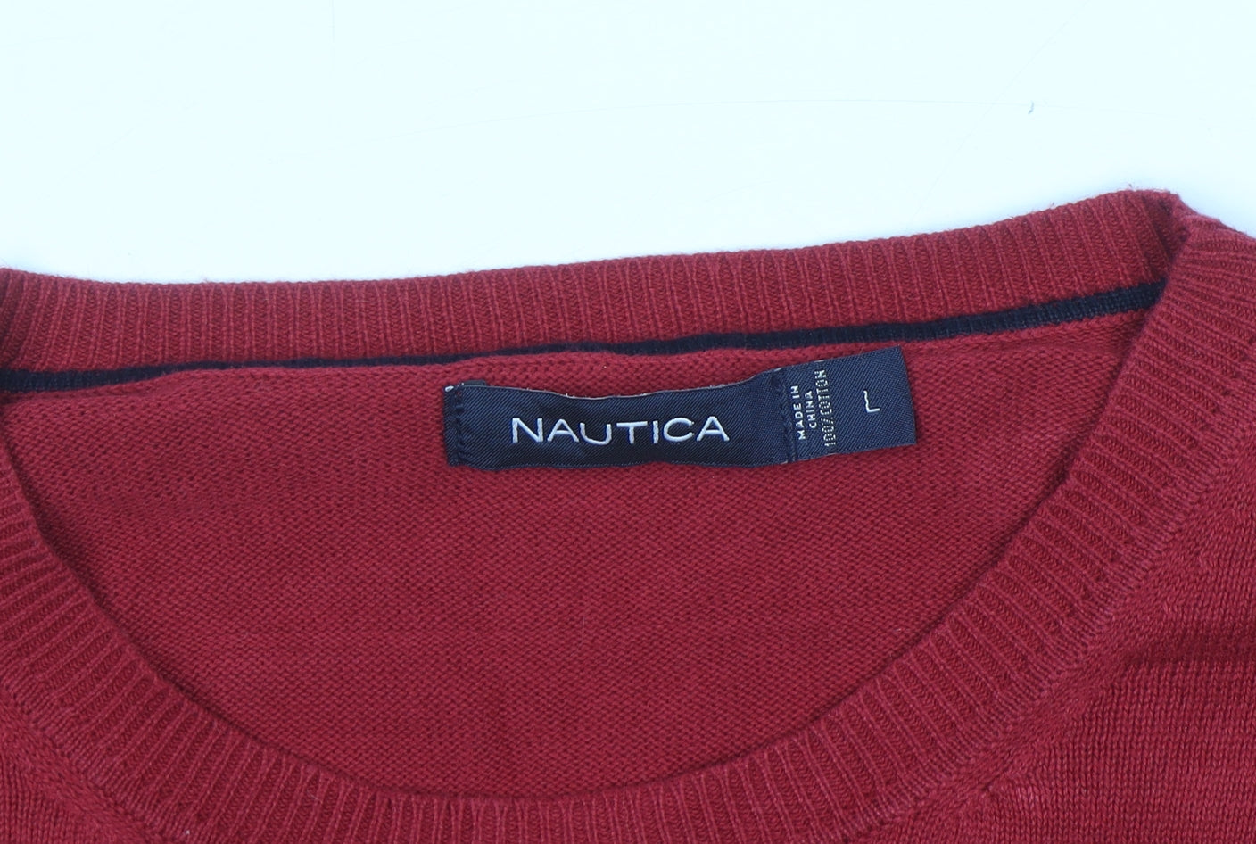 Nautica Men's Red Cotton Crew Neck Pullover Jumper Size L