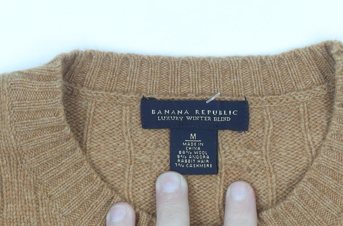 Banana Republic Men's Beige Cable-Knit Wool Angora Cashmere Jumper M