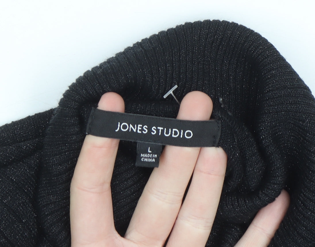 Jones Studio Women’s Black Roll Neck Ribbed Knit Jumper L