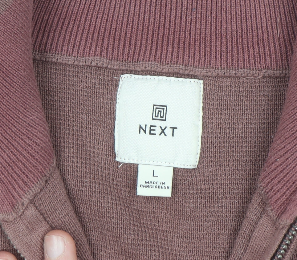Next Men's Brown Cotton 1/2 Zip High Neck Jumper Size L