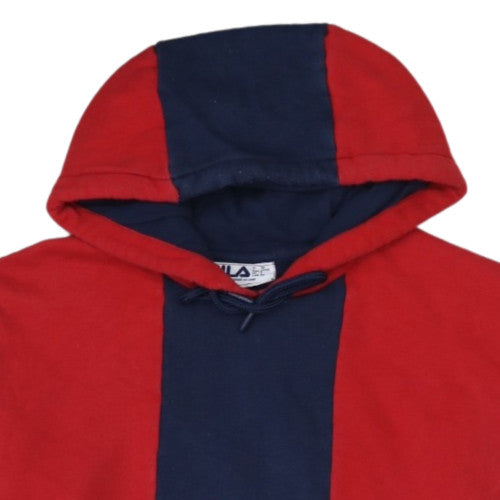 FILA Women's Navy Red Colourblock Hoodie Size S Pullover Cotton Blend
