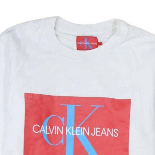 Calvin Klein Jeans Men's White XL Pullover Logo Sweatshirt