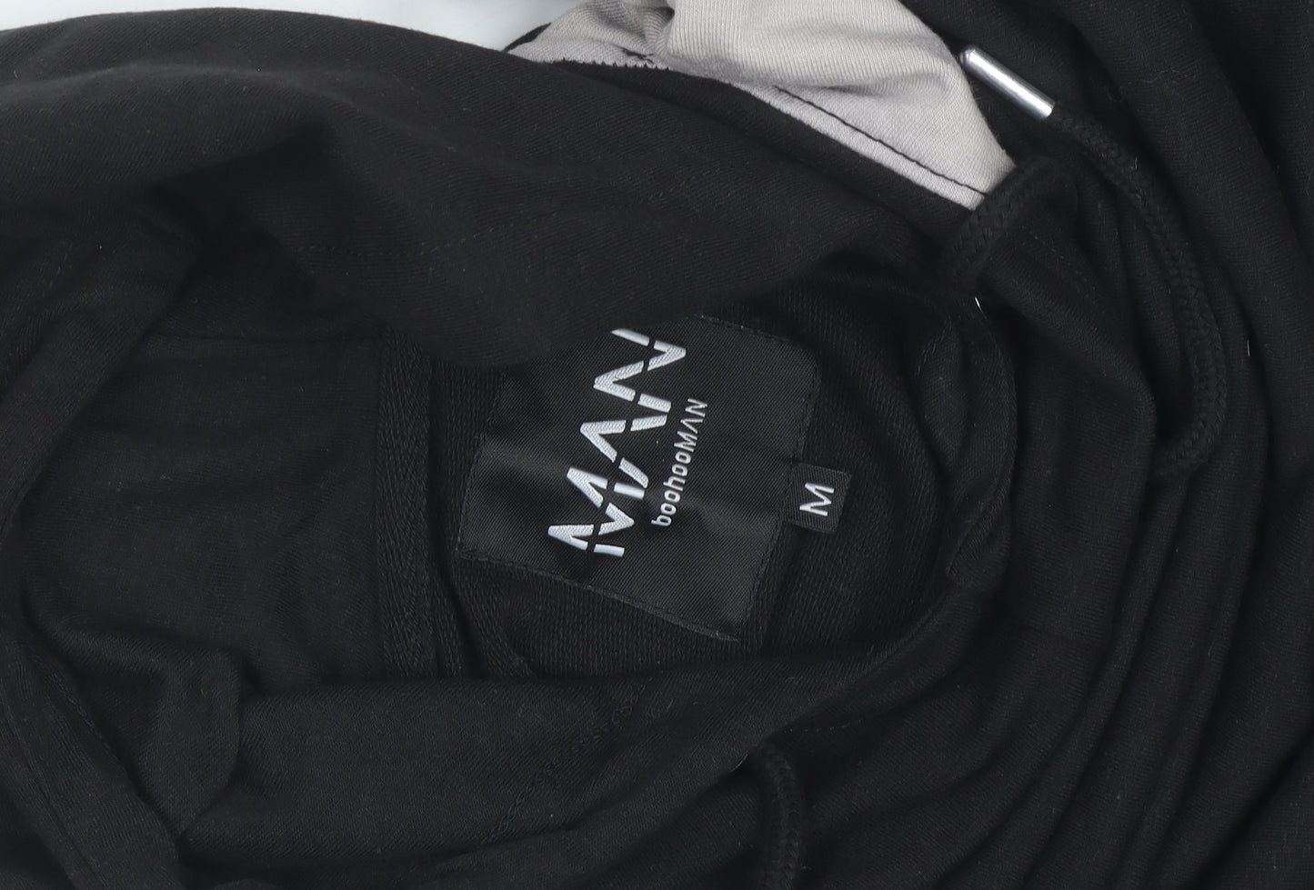 boohooMAN Men’s Black Grey Pullover Hoodie Size M Regular Fit