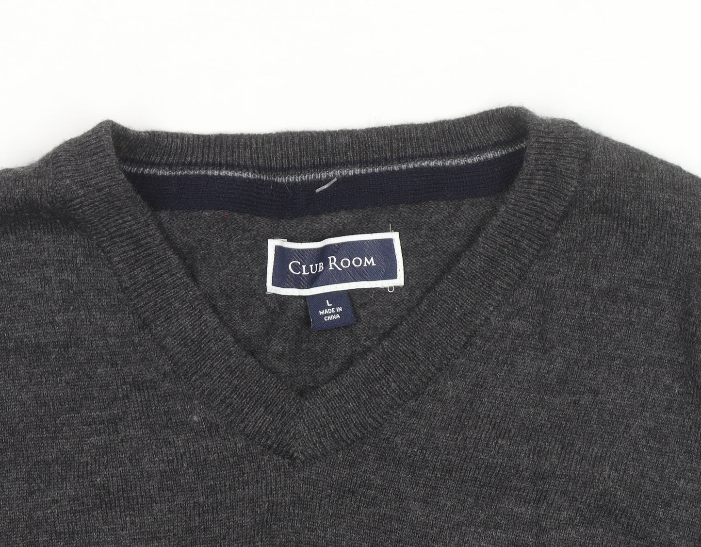 Club Room Men's Grey V-Neck Merino Wool Blend Jumper L