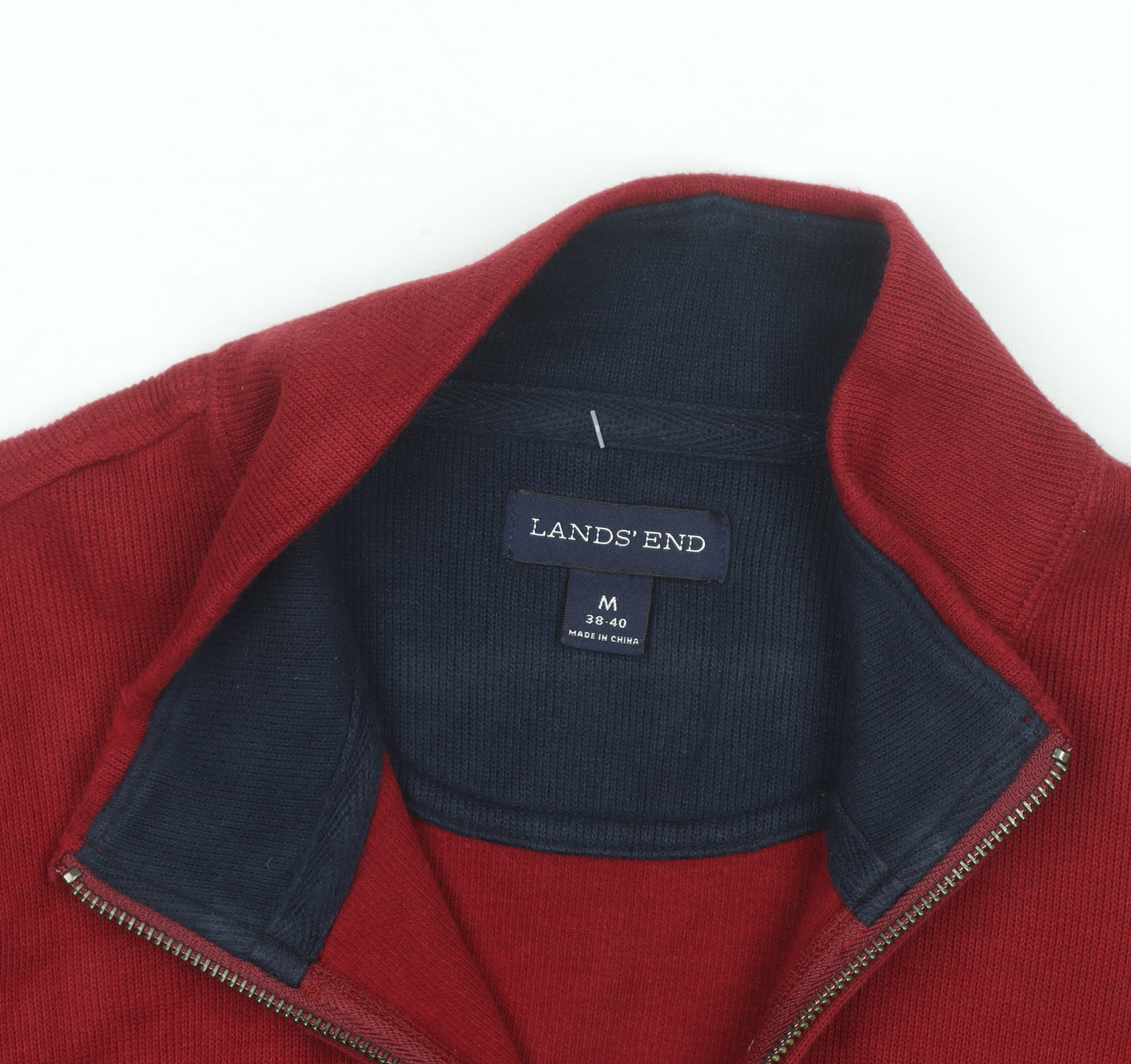 Lands' End Men's Red 1/2 Zip Cotton Mid-Length Jacket M