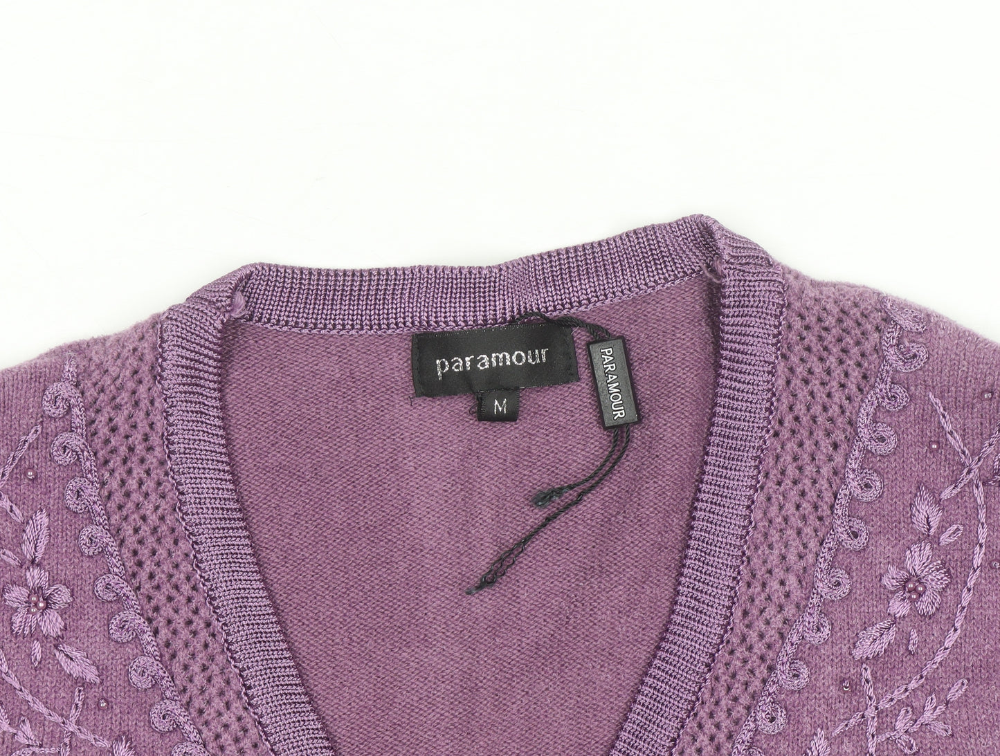Paramour Women's Purple Embroidered V-Neck Cardigan M