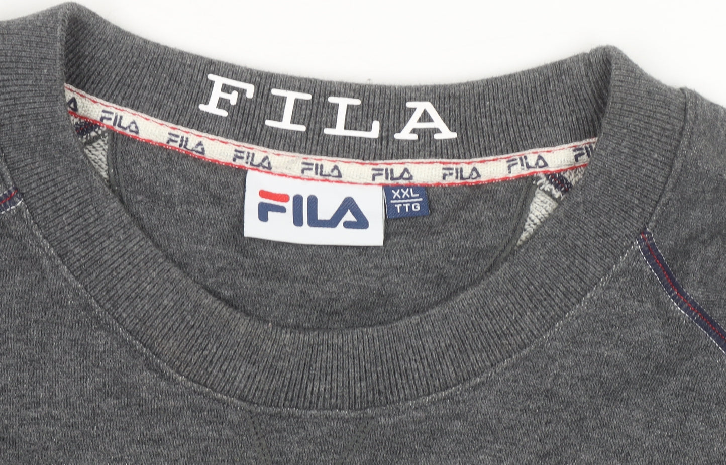 Fila Men Grey 2XL Pullover Logo Sweatshirt Crew Neck Casual