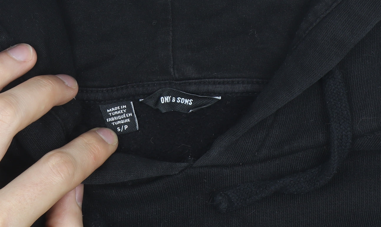 ONLY & SONS Men’s Black Pullover Hoodie Small Graphic Print Fleece