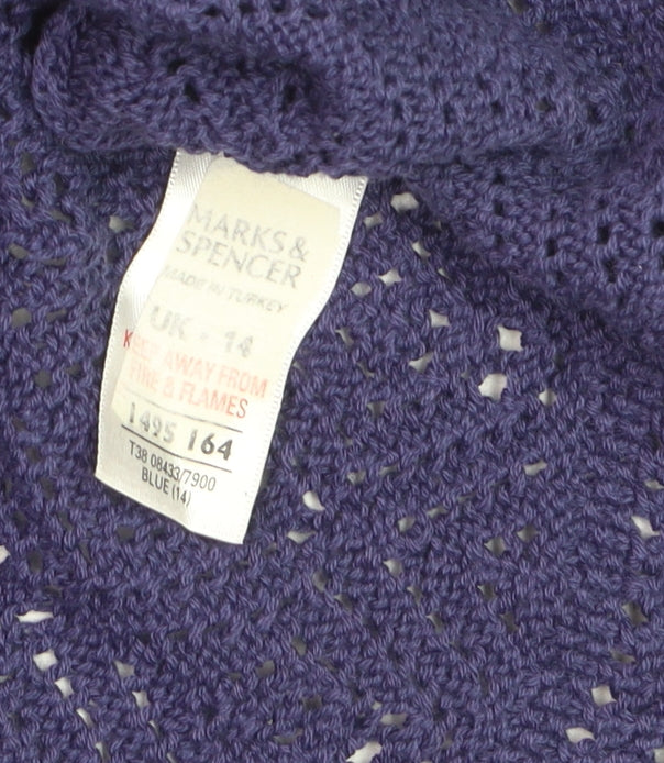 Marks and Spencer Women Blue Crochet Wrap Jumper Size 14