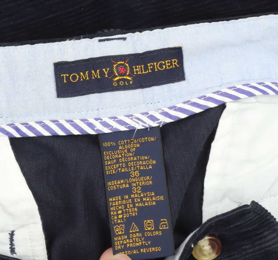 Tommy Hilfiger Men's Blue Corduroy Pleated Trousers 36W 32L