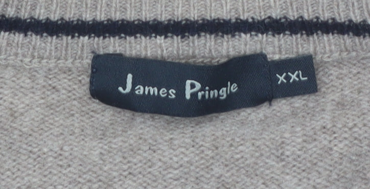 James Pringle Men’s Beige Wool V-Neck Jumper 2XL Pullover