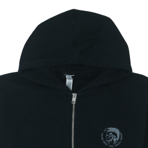 Diesel Men's Black 2XL Full Zip Hoodie with Logo Print