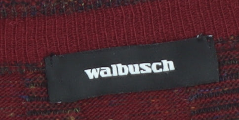 Walbusch Men's Red Striped Wool V-Neck Jumper Size L