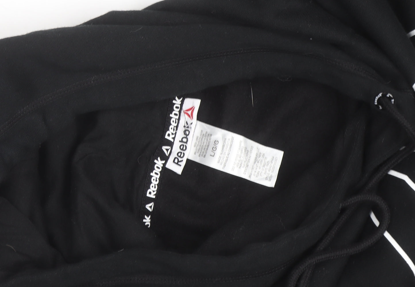 Reebok Men's Black Pullover Hoodie L Graphic Logo Fleece Sweatshirt