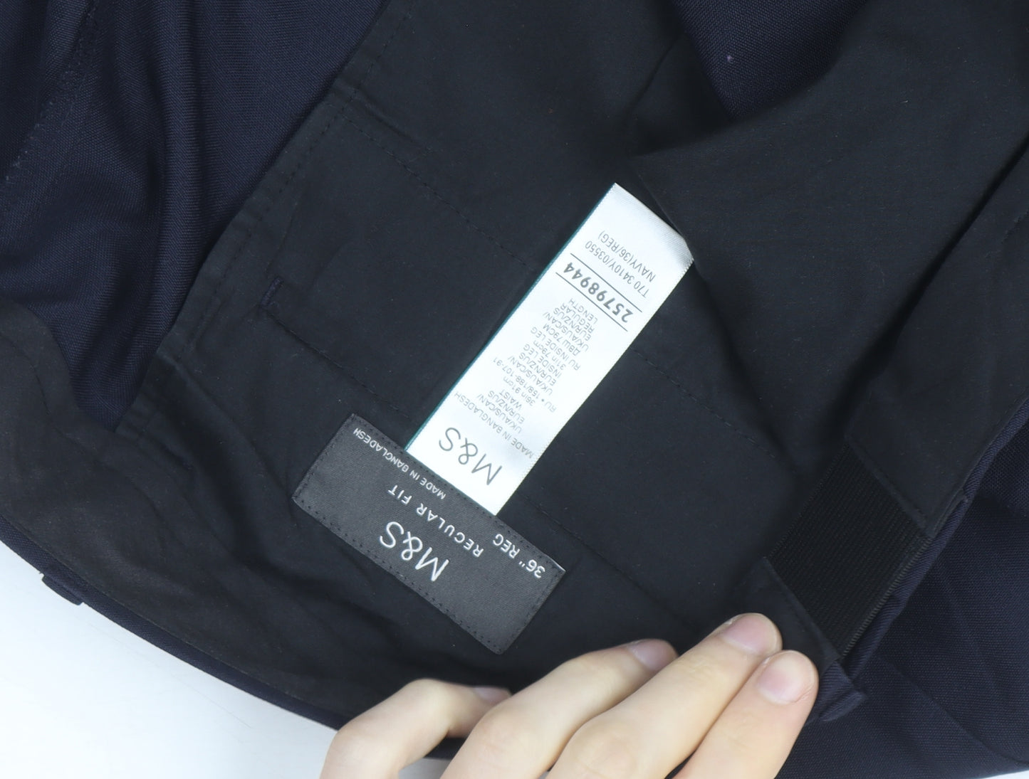 Marks and Spencer Men's Navy Regular Fit Chino Trousers 36R