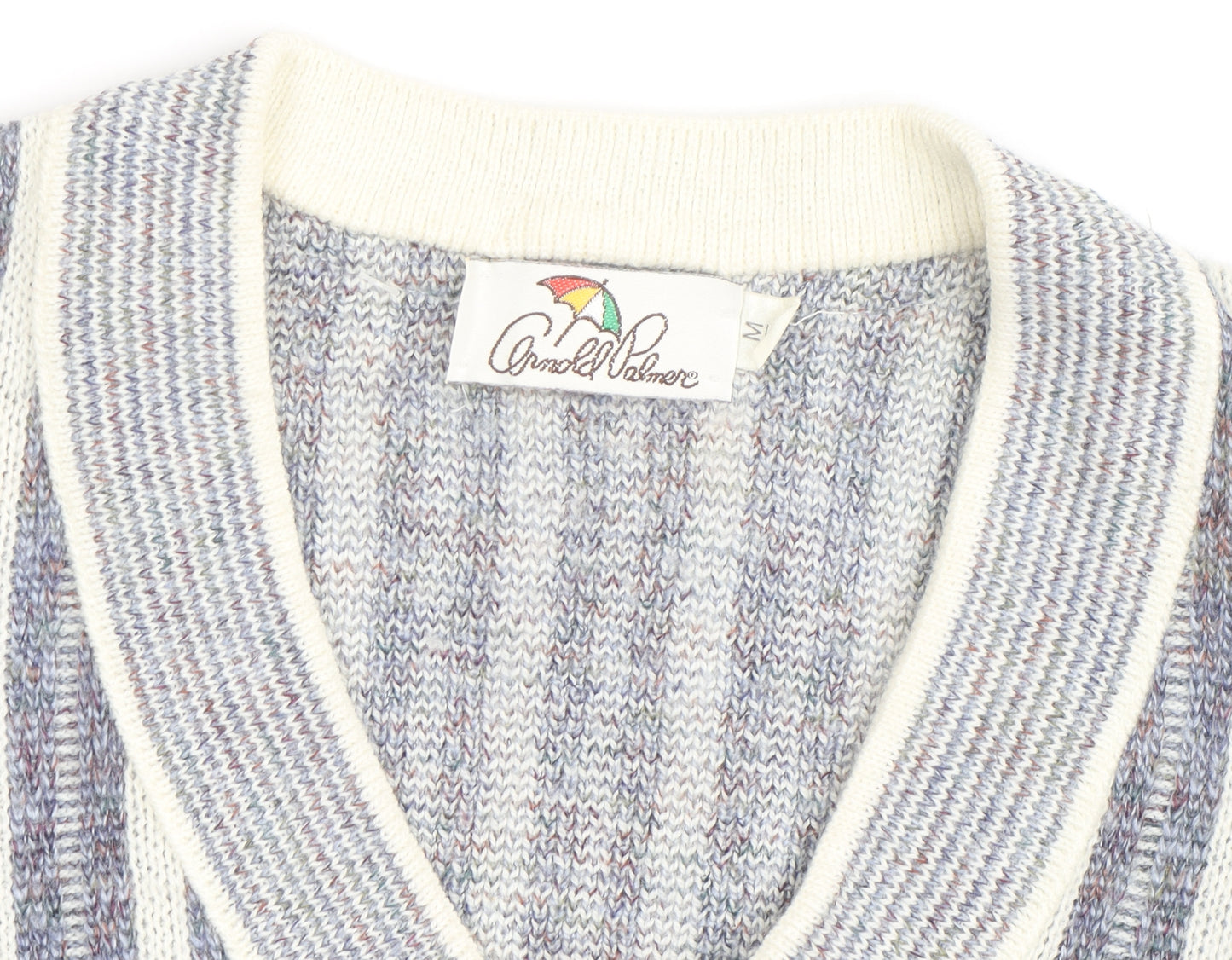Arnold Palmer Men's Grey V-Neck Geometric Knit Jumper Size M