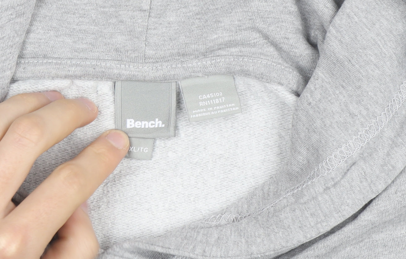 Bench Men's Grey Pullover Hoodie XL Regular Fit Logo Fleece Sweatshirt