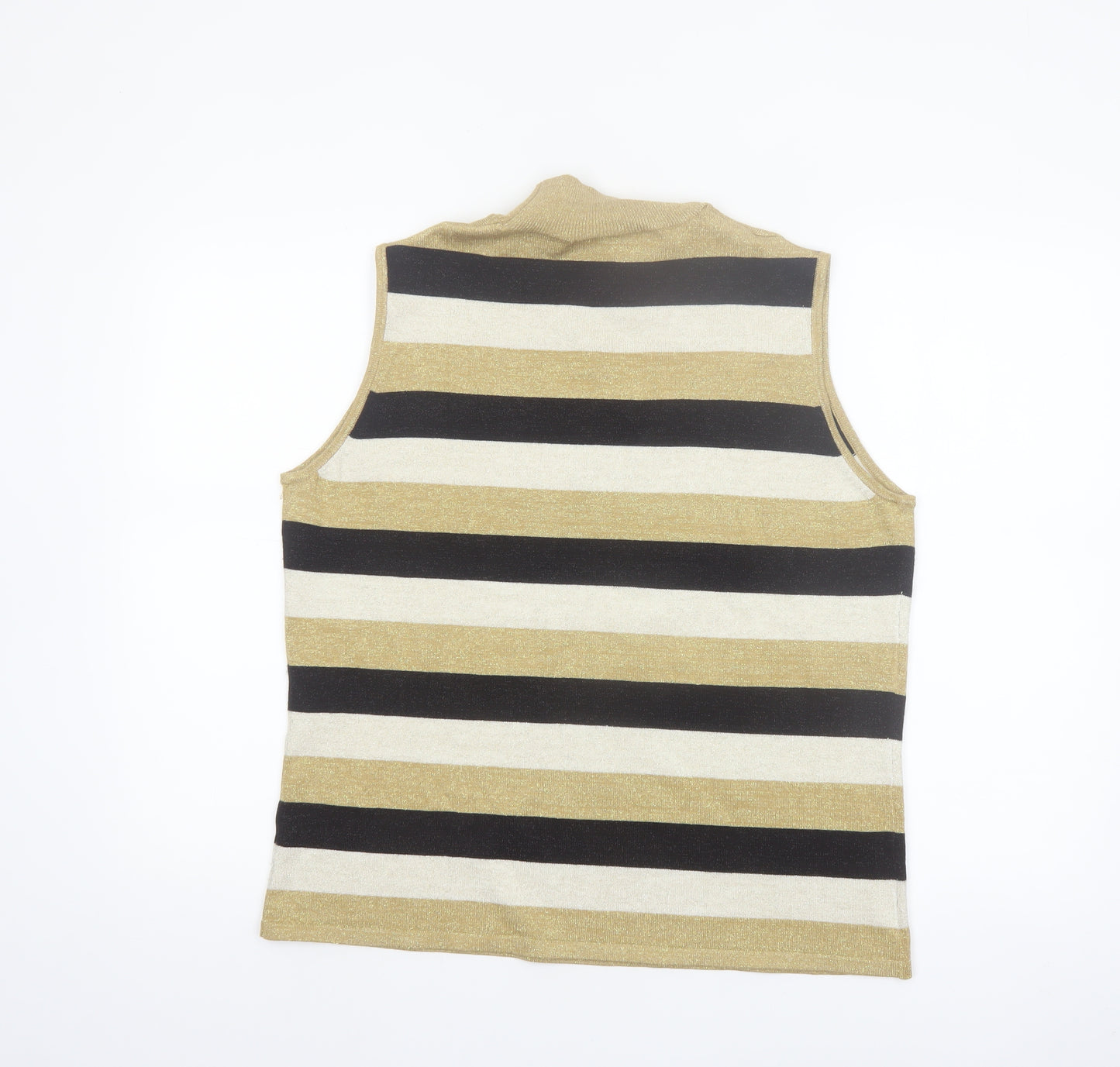 Kathie Lee Collection Women's Gold Striped Mock Neck Sleeveless Knit Jumper XL