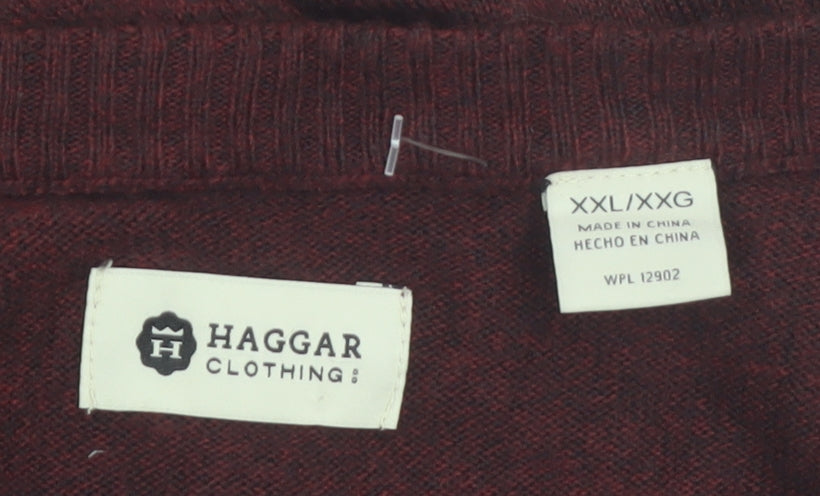 Haggar Men’s Red Argyle V-Neck Acrylic Jumper 2XL