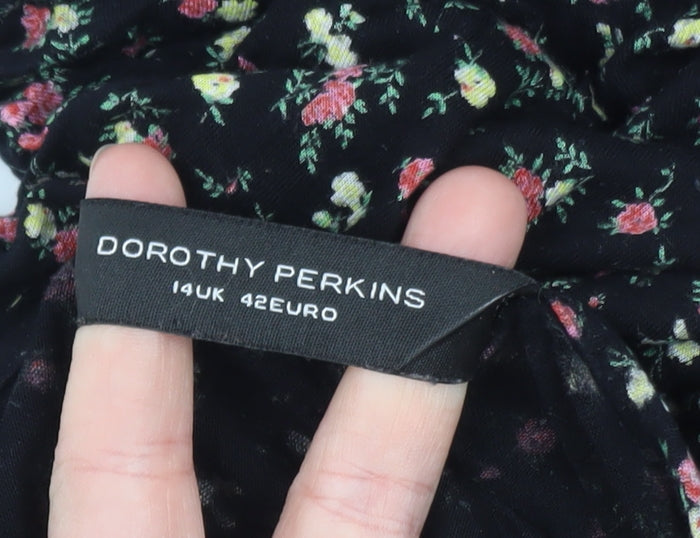 Dorothy Perkins Women's Black Floral Skater Dress Size 14