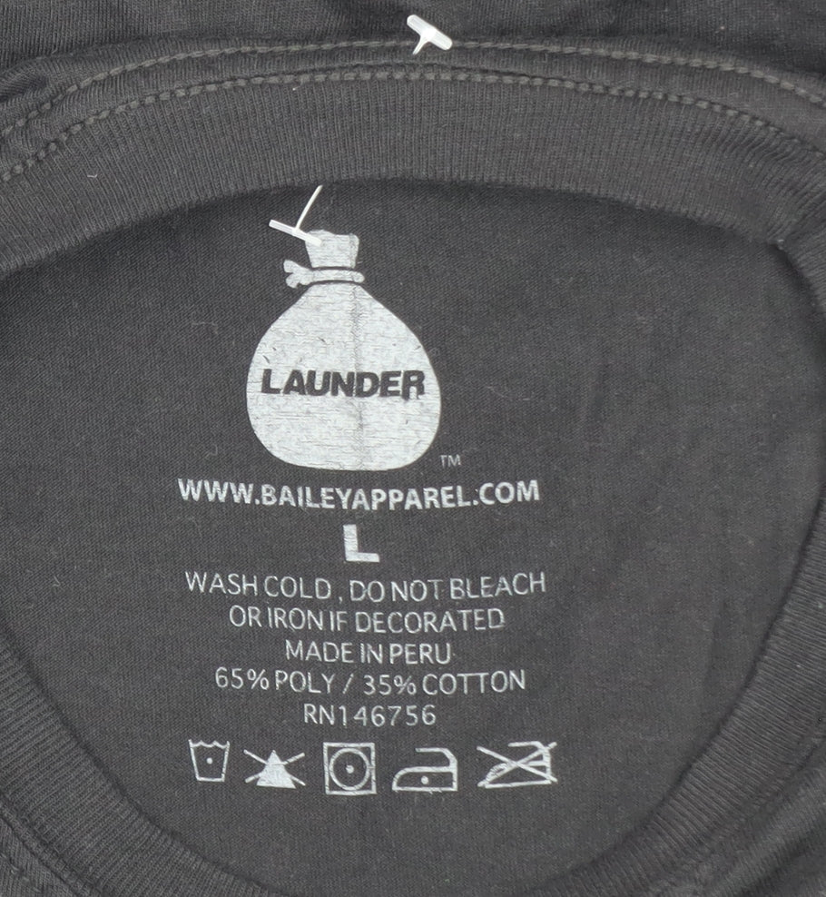 Launder Men's Black Long Sleeve Graphic T-Shirt Size L