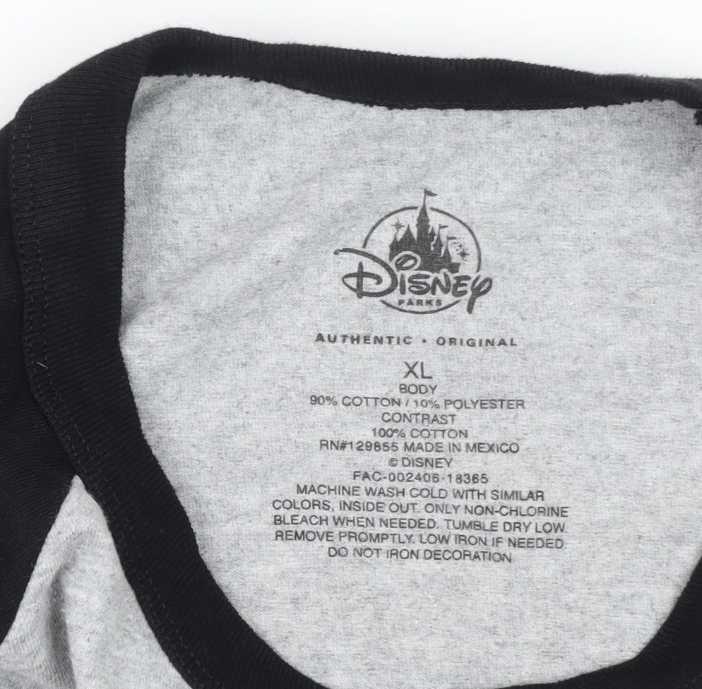 Disney Parks Men's Grey and Black Mickey Mouse 3/4 Sleeve T-Shirt XL