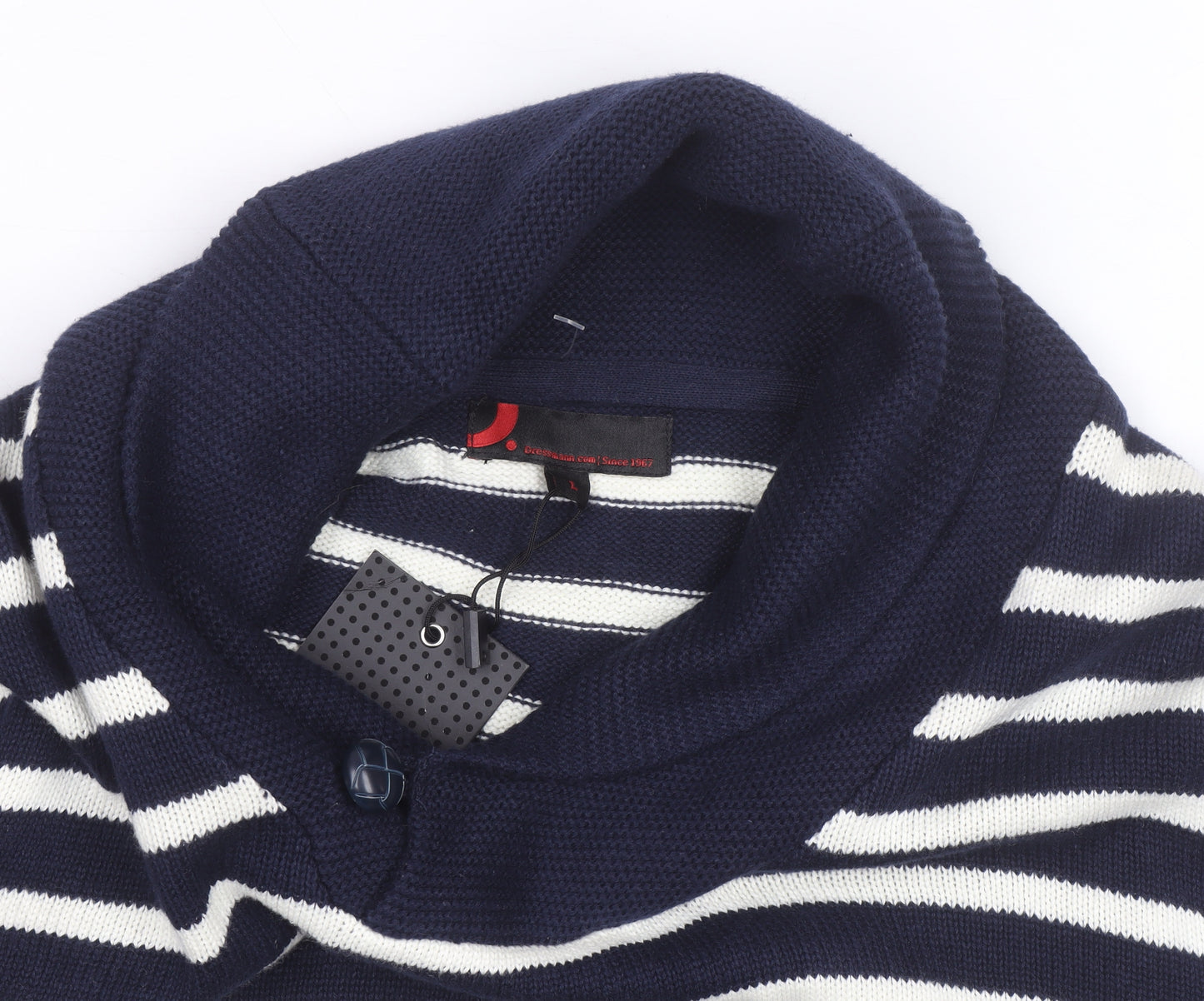 Greenwich Polo Club Men's Blue Striped Cotton Roll Neck Jumper L