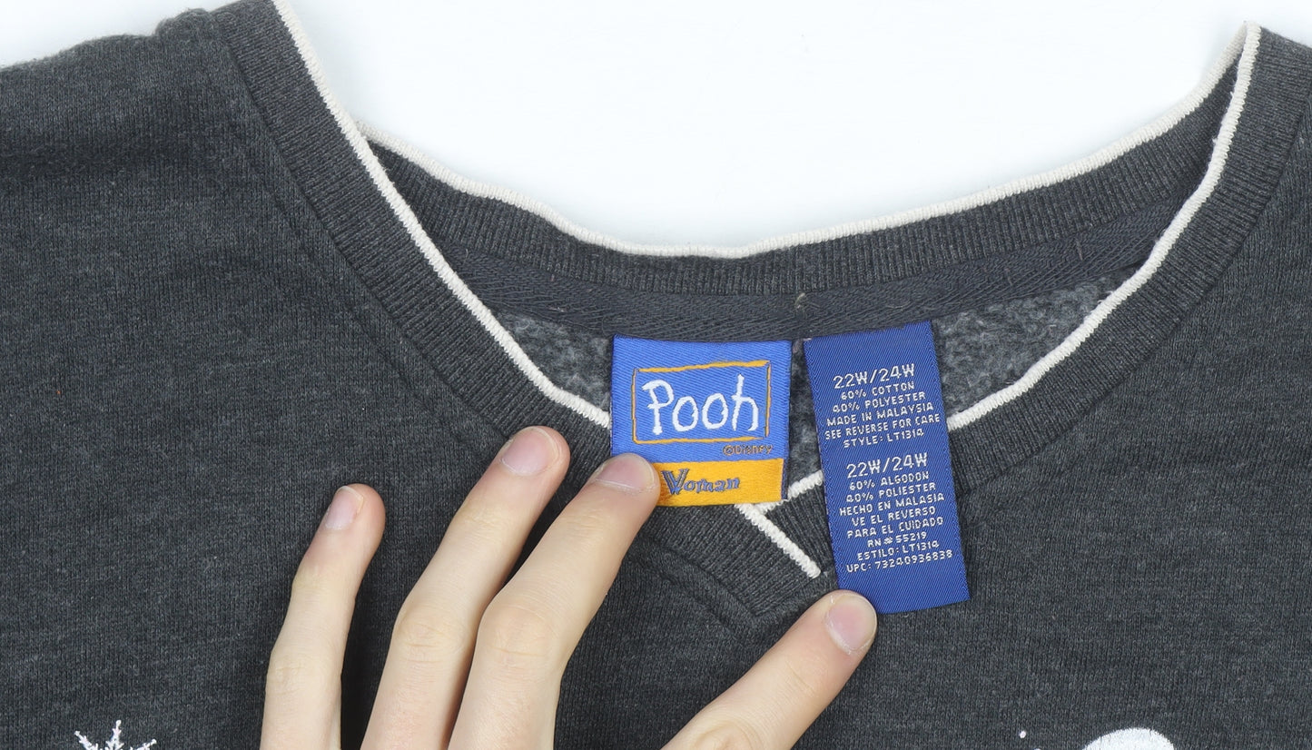Disney Pooh Womens Grey 22W/24W Pullover Sweatshirt with Snow Scene Graphic