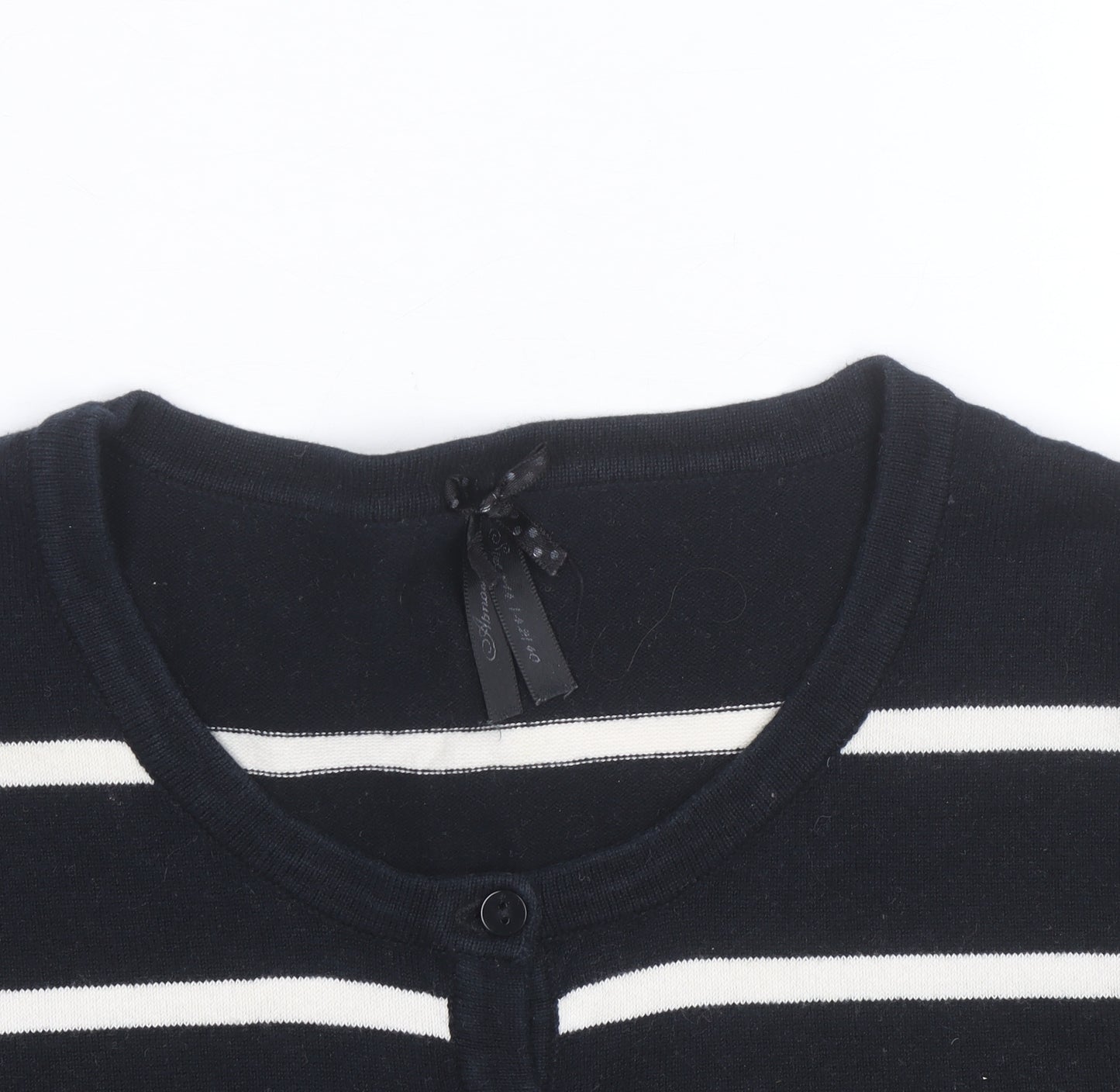 Atmosphere Women’s Black White Striped Crew Neck Cardigan Size 14