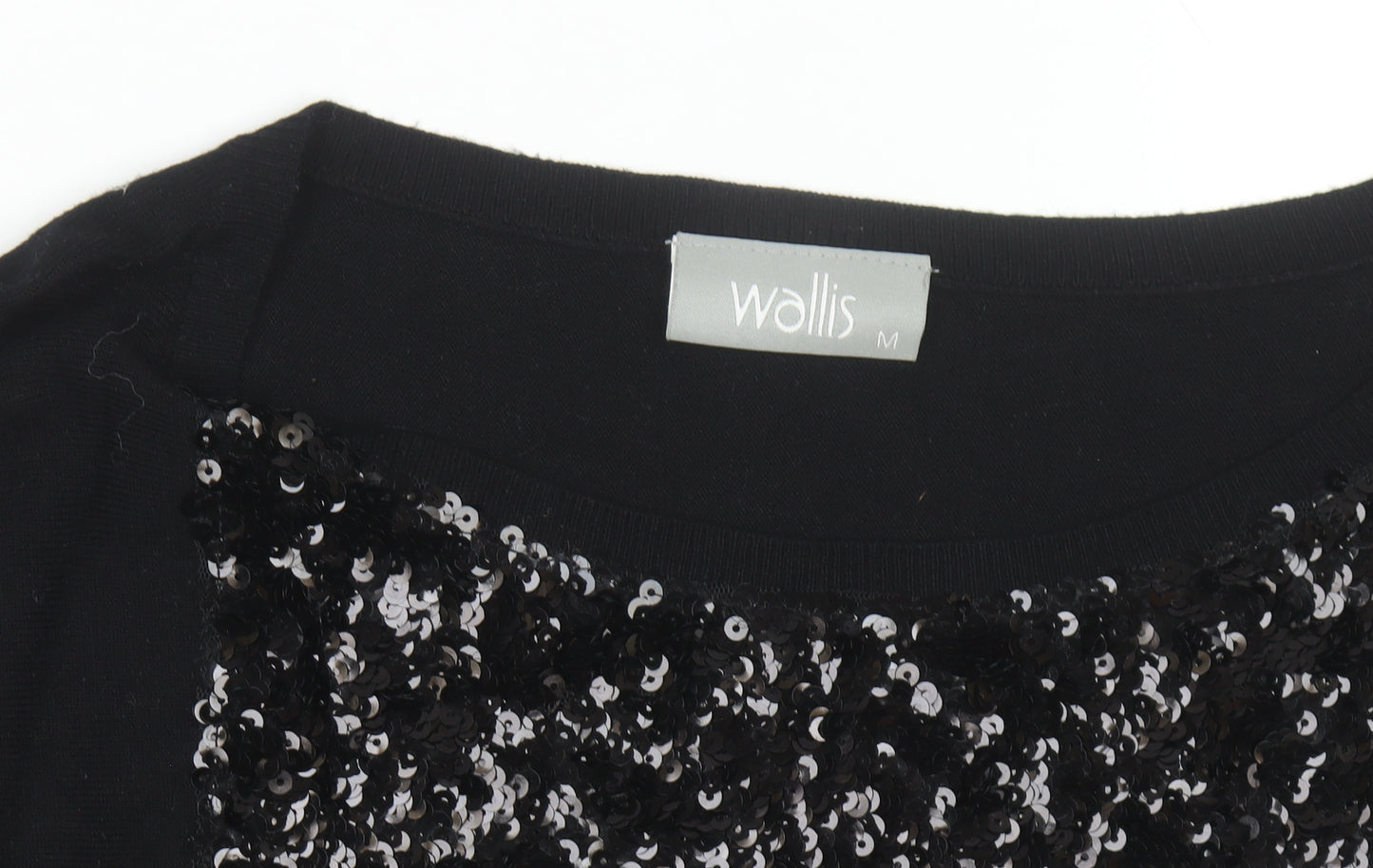 Wallis Women's Black Sequin Front Knit Jumper Size M