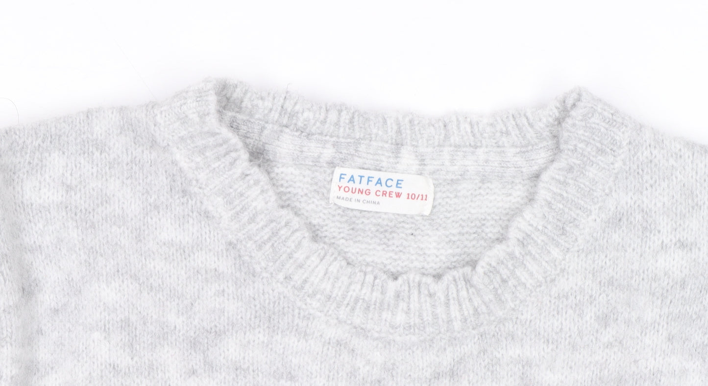 FatFace Girls Grey Fair Isle Long Sleeve Knit Sweater Dress 10-11 Years