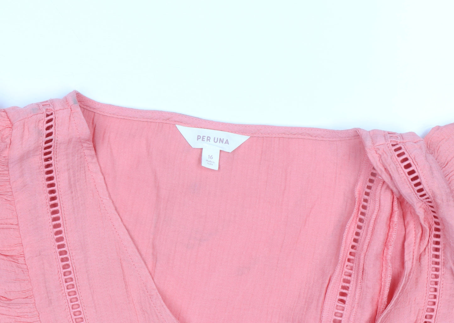 Marks and Spencer Per Una Pink Ruffle V-Neck Cotton Blouse Size 16