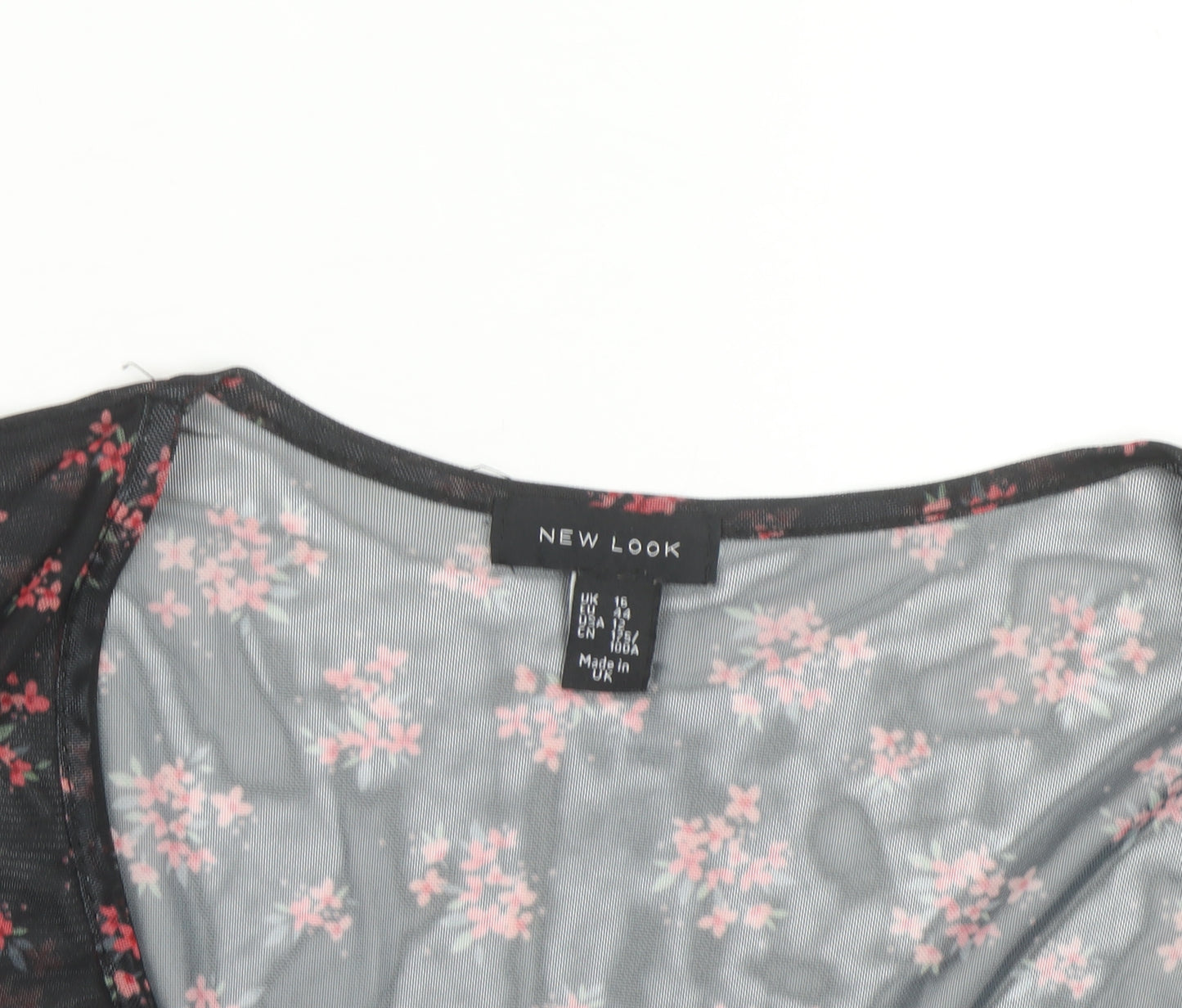 New Look Women's Black Floral Mesh Wrap Blouse Size 14