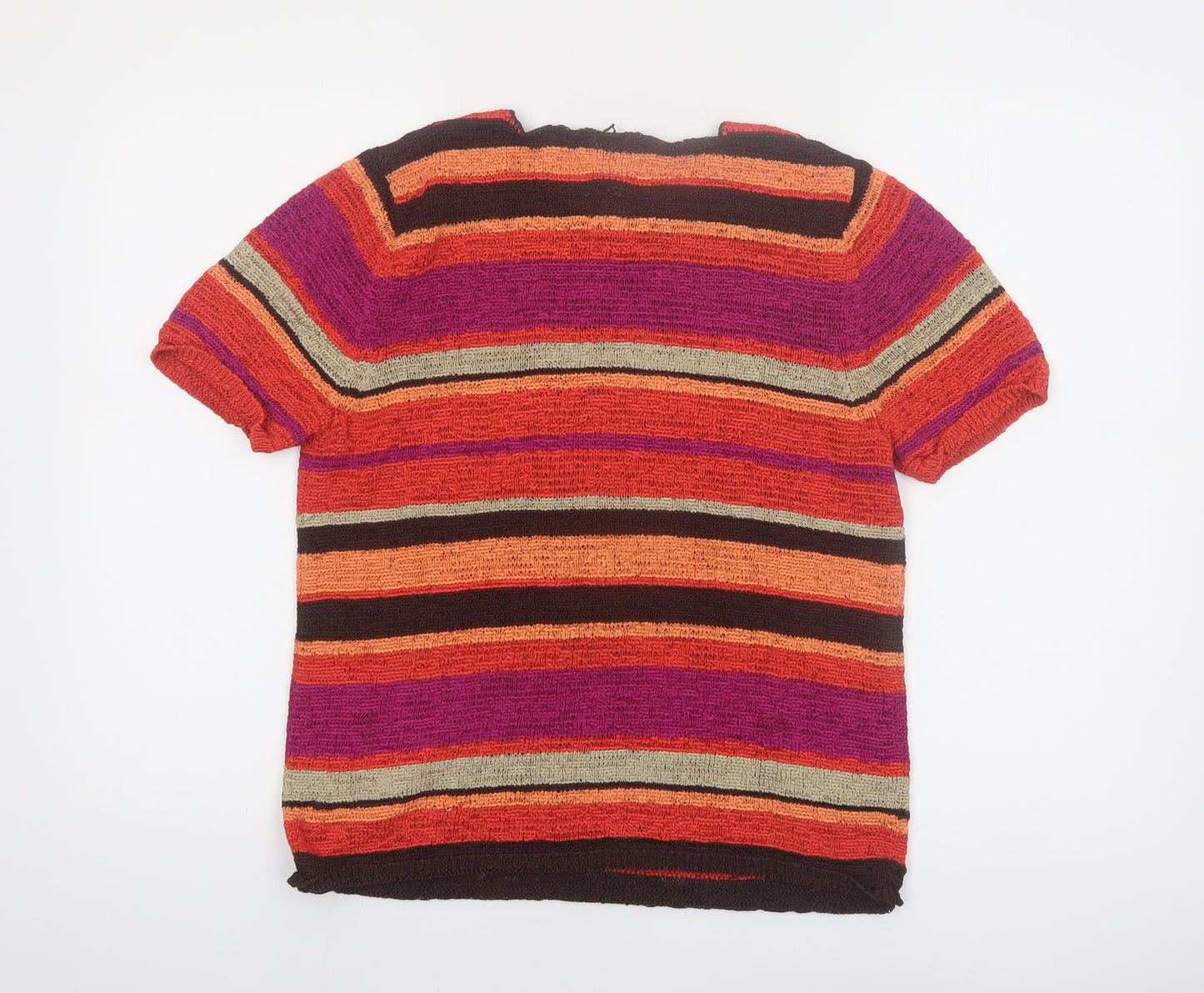 JM Collection Women's Multicoloured Striped Knit Short Sleeve Top L