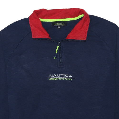 Nautica Men’s Blue 1/4 Zip Fleece Sweatshirt UK M Logo Sports Style