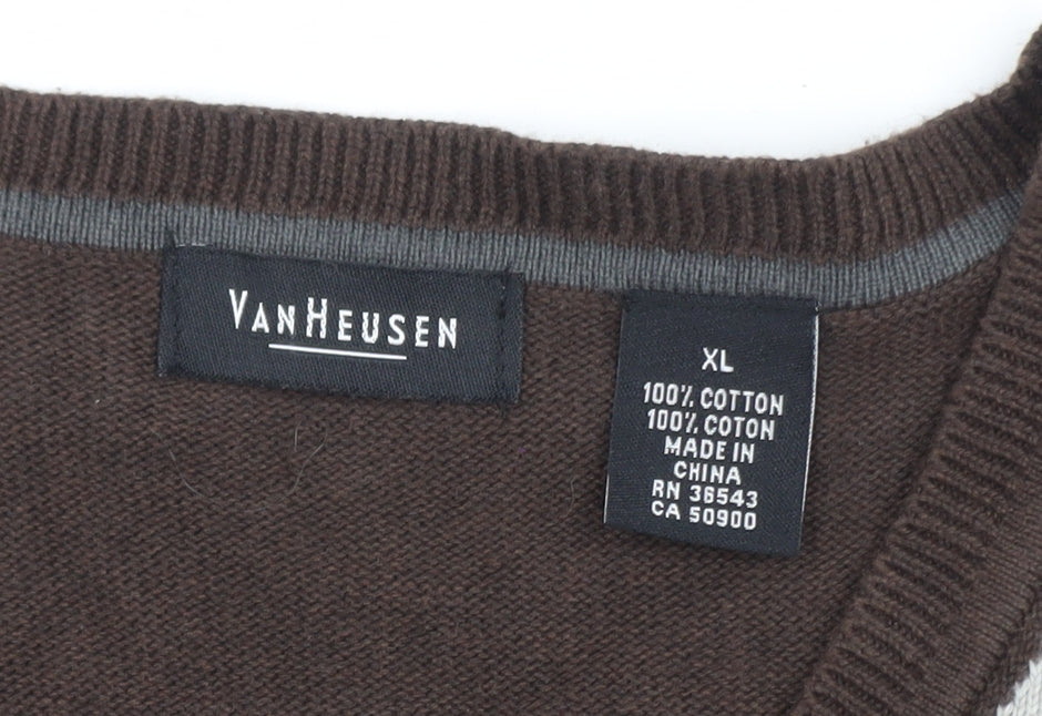 Van Heusen Men's Brown Argyle Cotton Sweater Vest XL