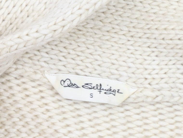 Miss Selfridge Women Beige Fair Isle Chunky Knit Cardigan S
