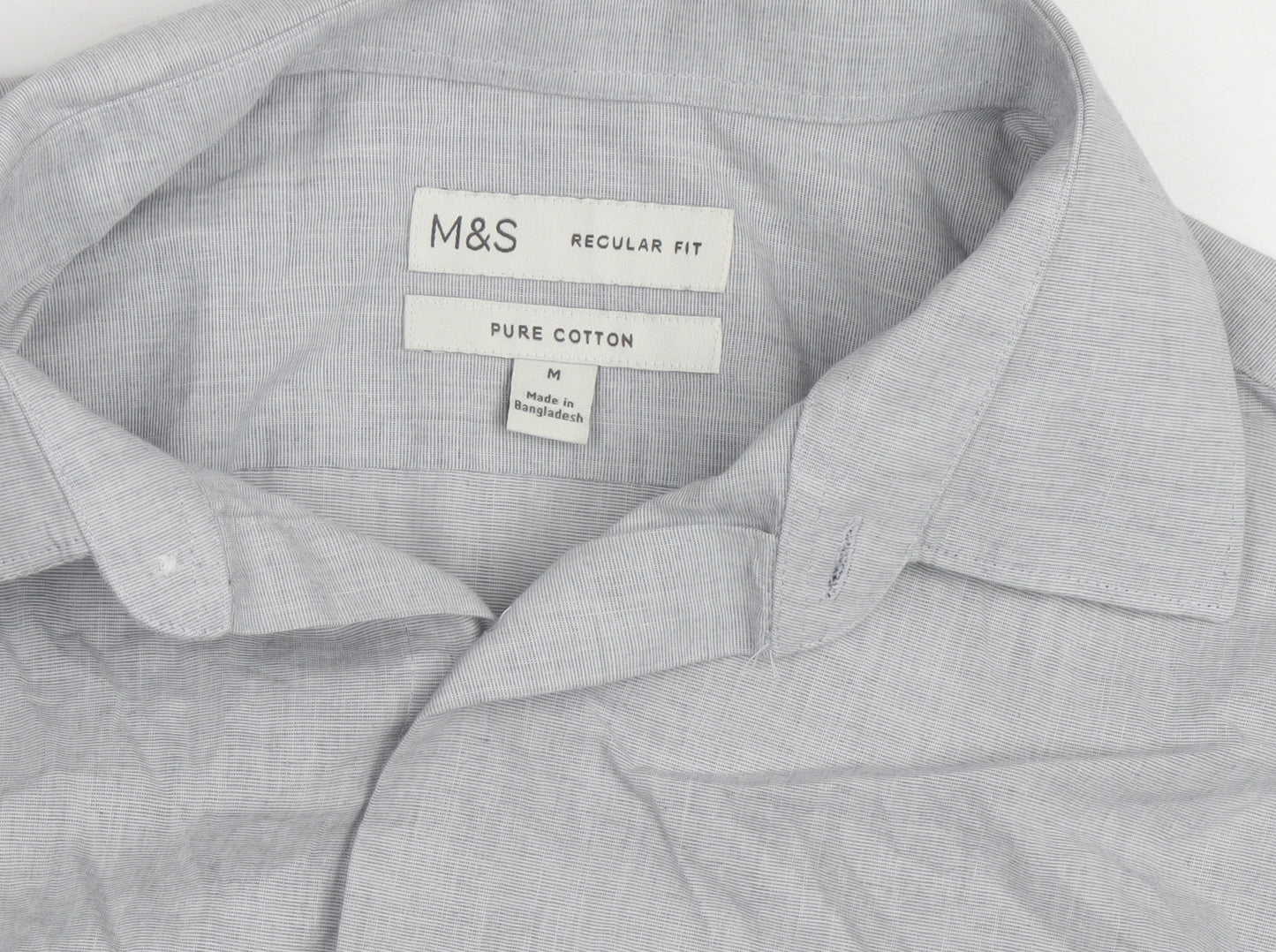 Marks and Spencer Men's Grey Regular Fit Pure Cotton Long Sleeve Shirt M