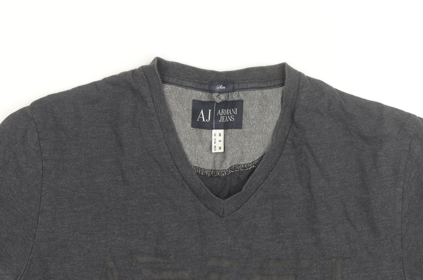 Armani Jeans Men's Grey Slim Fit V-Neck Short Sleeve T-Shirt M