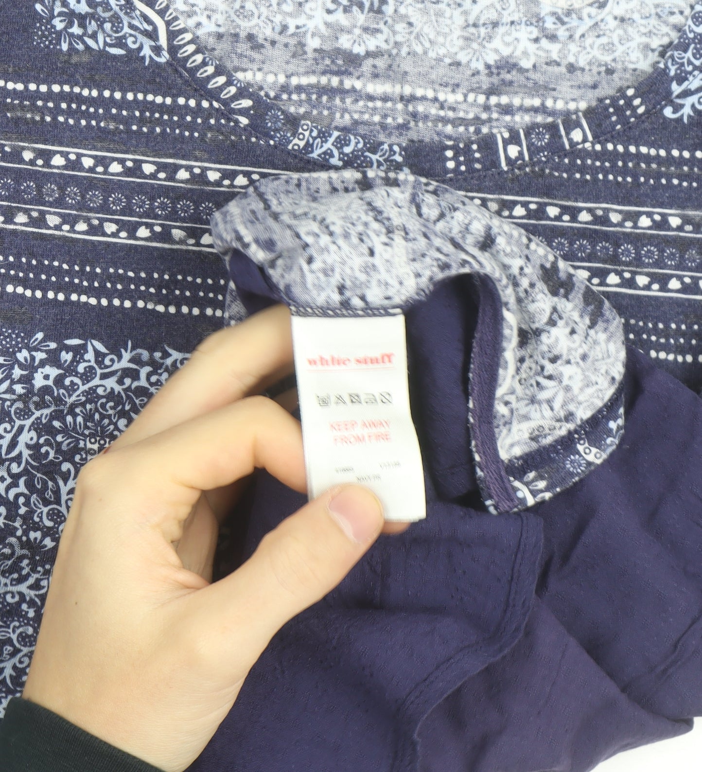 White Stuff Women Blue Geometric Cotton Tunic Blouse Size 14