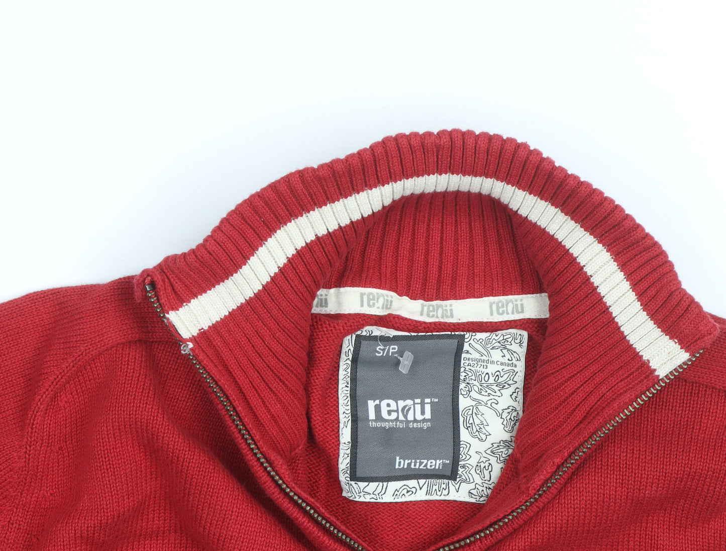 Bruzer Men’s Red 1/4 Zip Knit Jumper Embroidered Small Cotton Blend