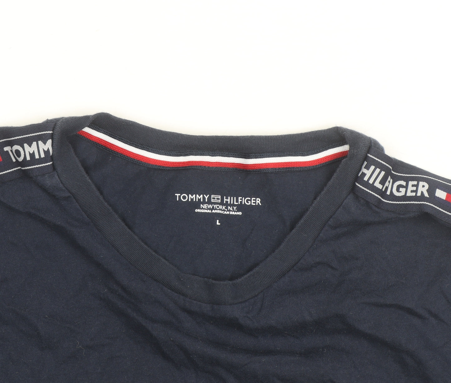 Tommy Hilfiger Men's Blue L Jersey Crew Neck Logo T-Shirt