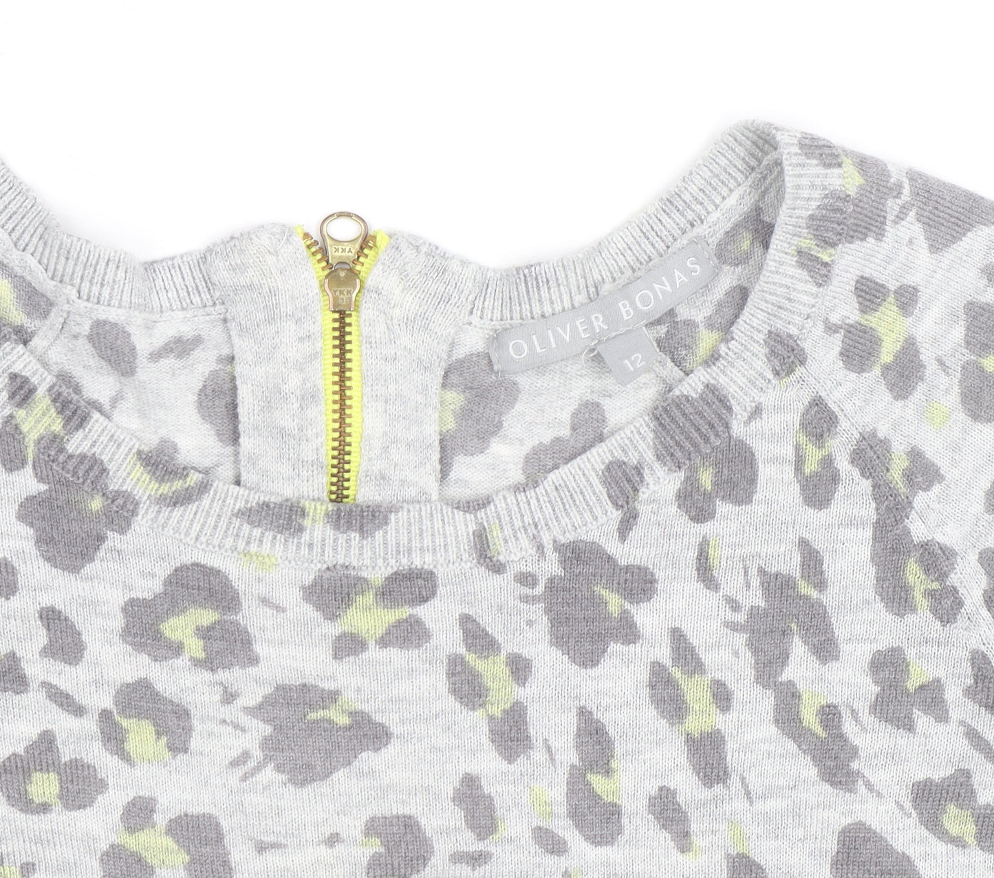 Oliver Bonas Women Grey Animal Print Size 12 Crew Neck Jumper
