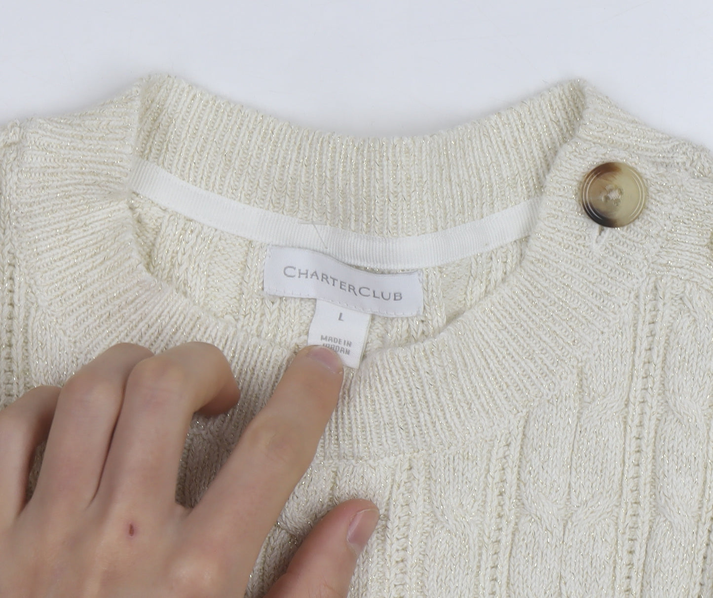 Charter Club Womens Ivory Cable-Knit Pullover Jumper L